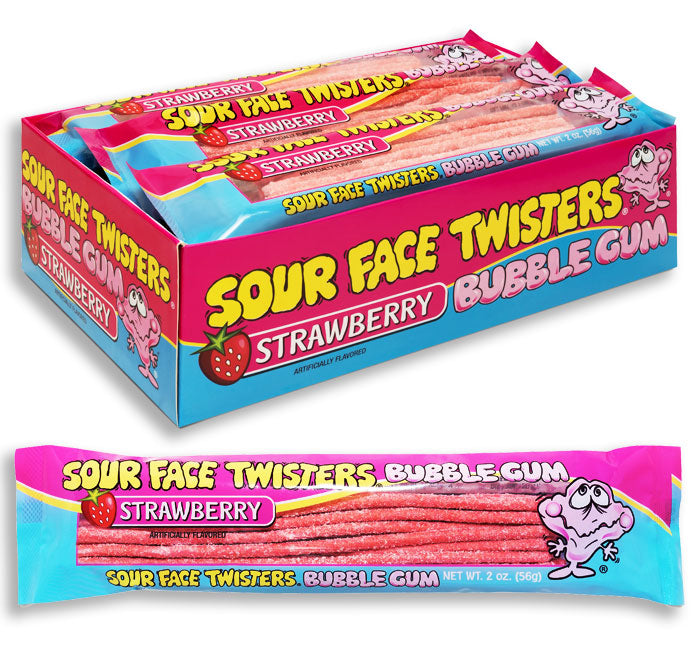 FACE TWISTERS SOUR BUBBLE GUM STRAWBERRY 56g