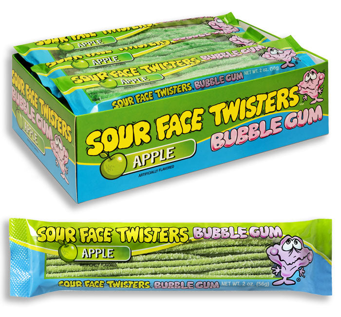 FACE TWISTERS SOUR BUBBLE GUM APPLE 56g