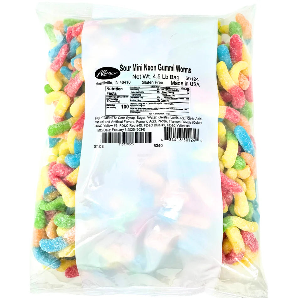ALBANESE GUMMY SOUR NEON WORMS 4.5kg